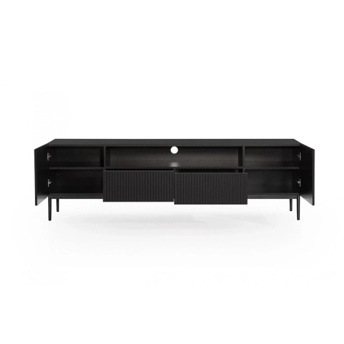 Szafka RTV Nicole 200 cm z wnęką i szufladami - czarny mat / czarne nóżki